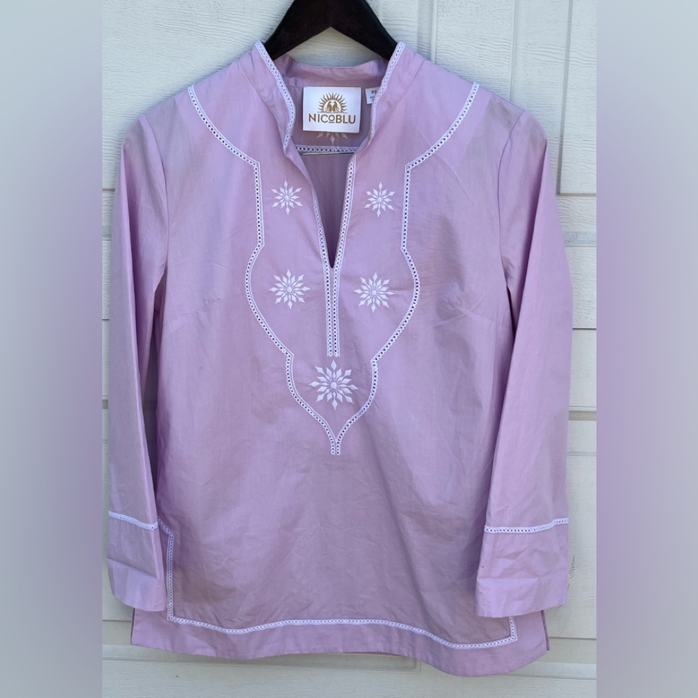 NiCoBlu Jacaranda Tunic Sunset Lavender Embroidery Bohemian Top S/P